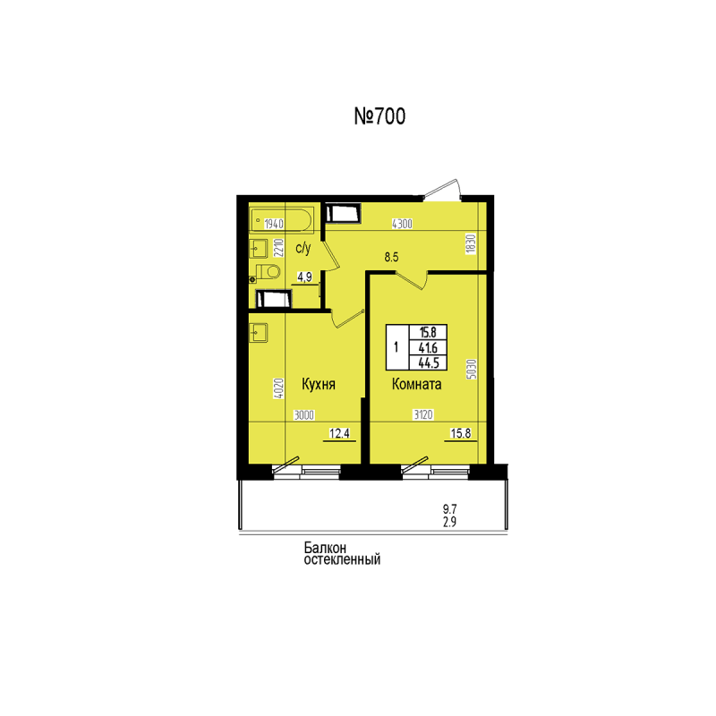 1 ккв 44,5 м²