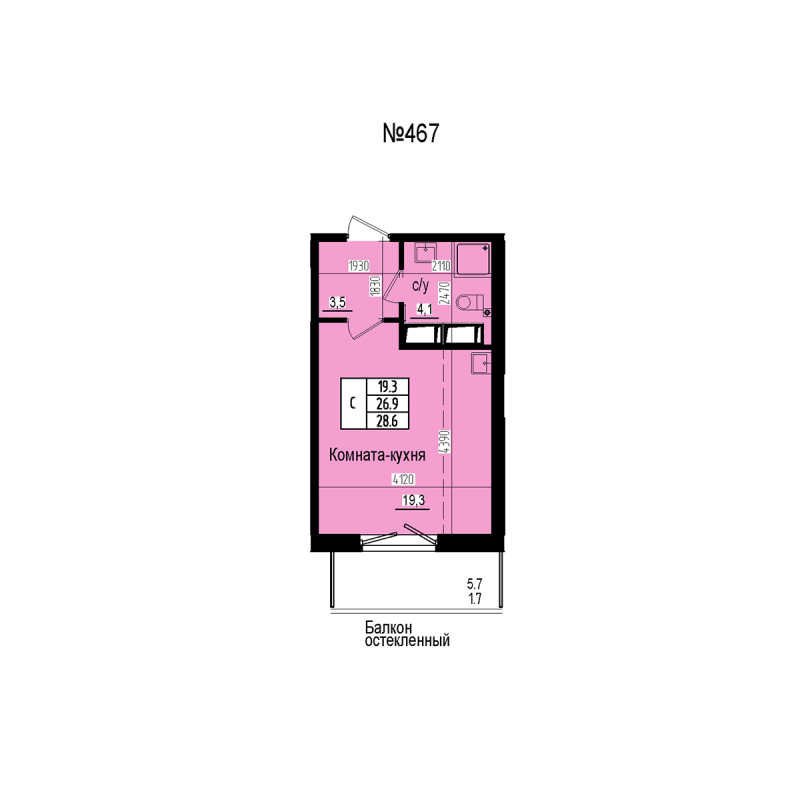 Студия 28,6 м²