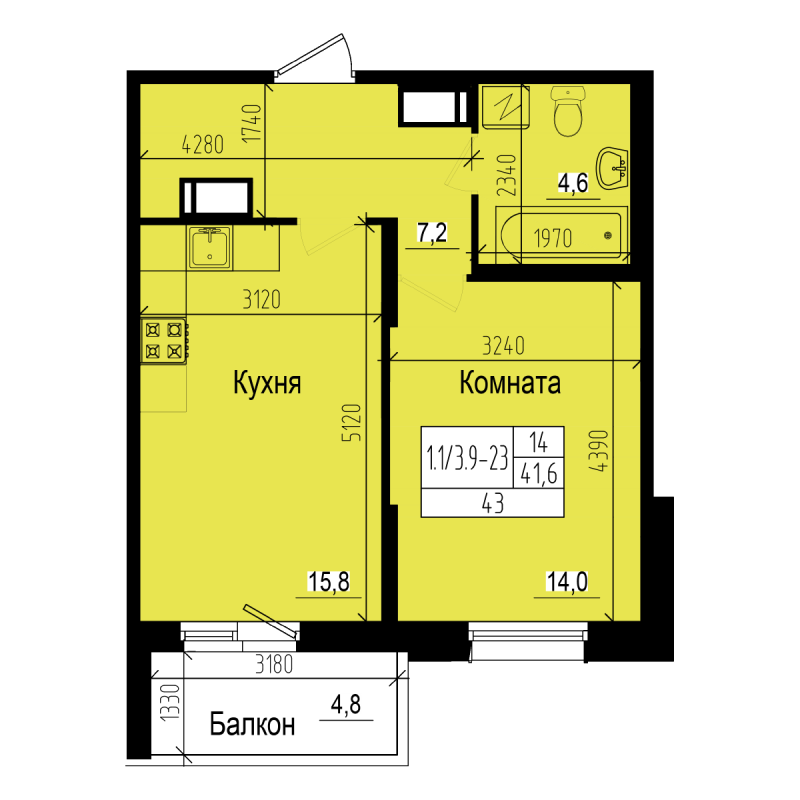 2 ккв (Евро) 43 м²