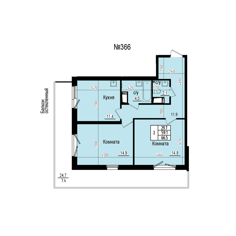 2 ккв 66,5 м²