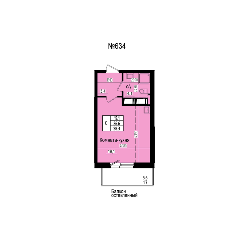 Студия 28,3 м²