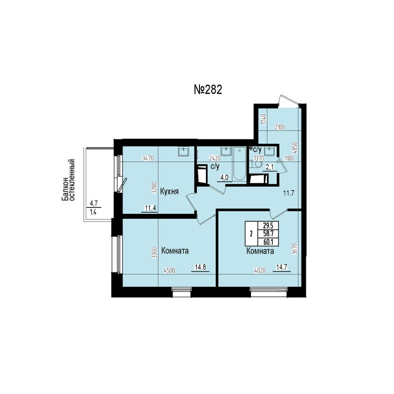 2 ккв 60,1 м²