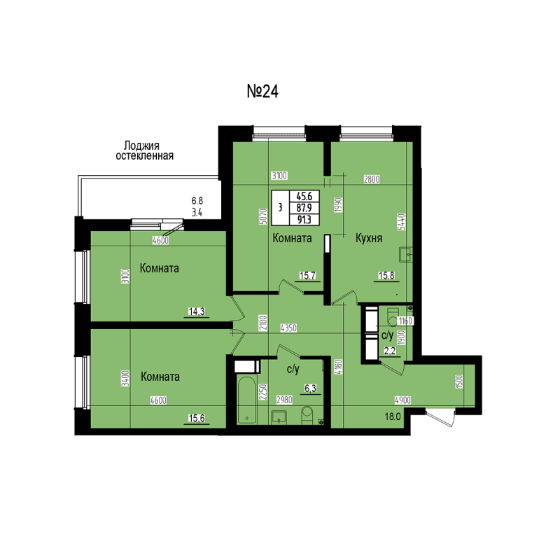 4 ккв (Евро) 91,3 м²