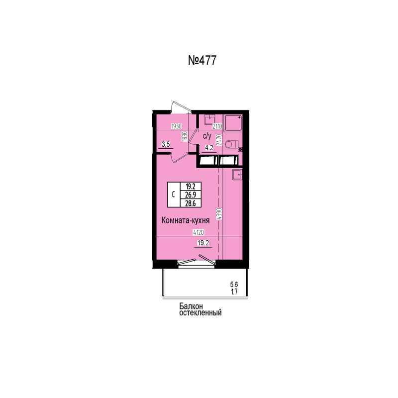 Студия 28,6 м²