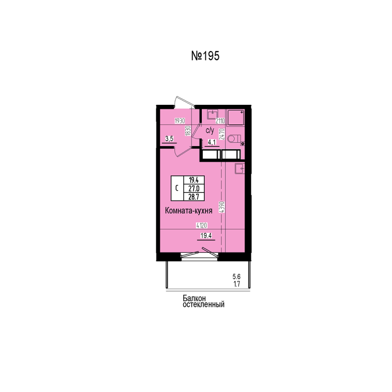 Студия 28,7 м²