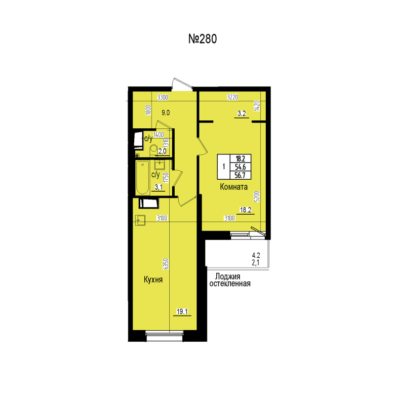 2 ккв (Евро) 56,7 м²