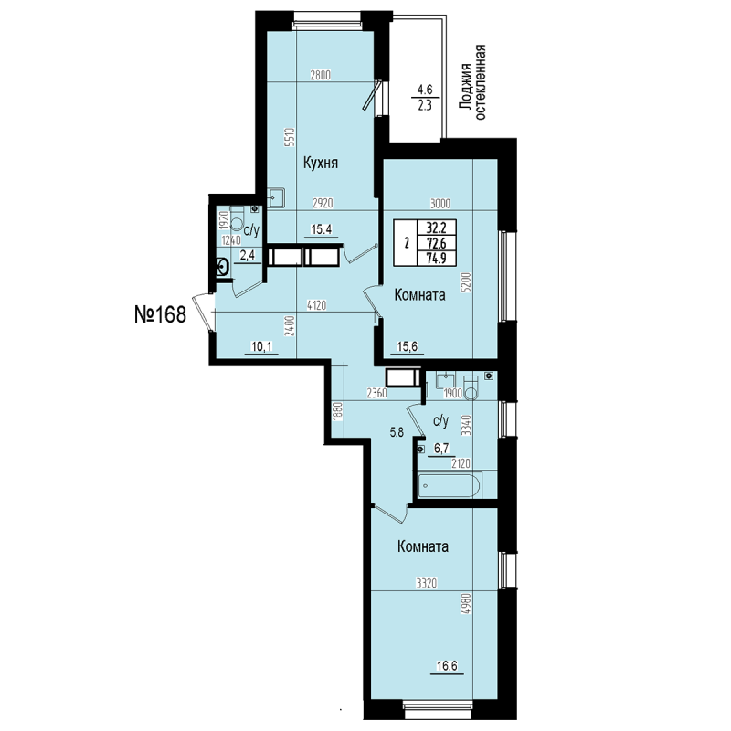 3 ккв (Евро) 74,9 м²