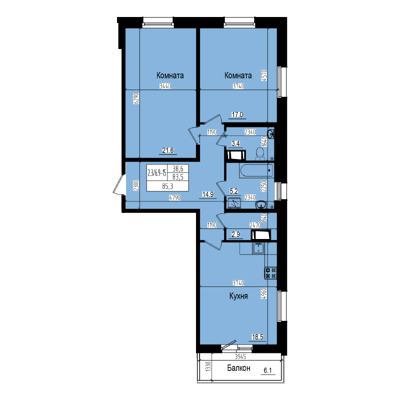 3 ккв (Евро) 85,3 м²