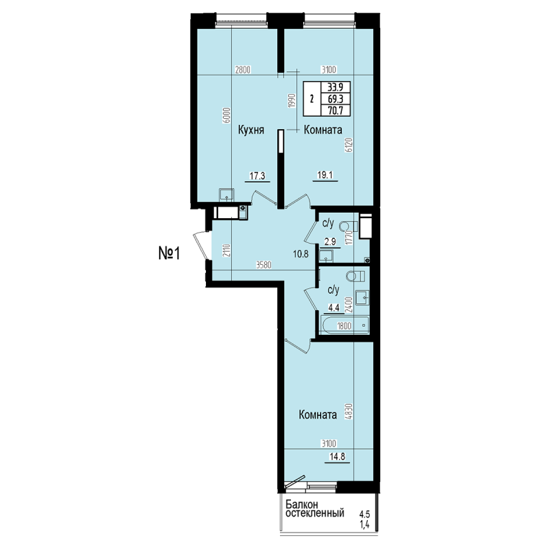 3 ккв (Евро) 70,7 м²