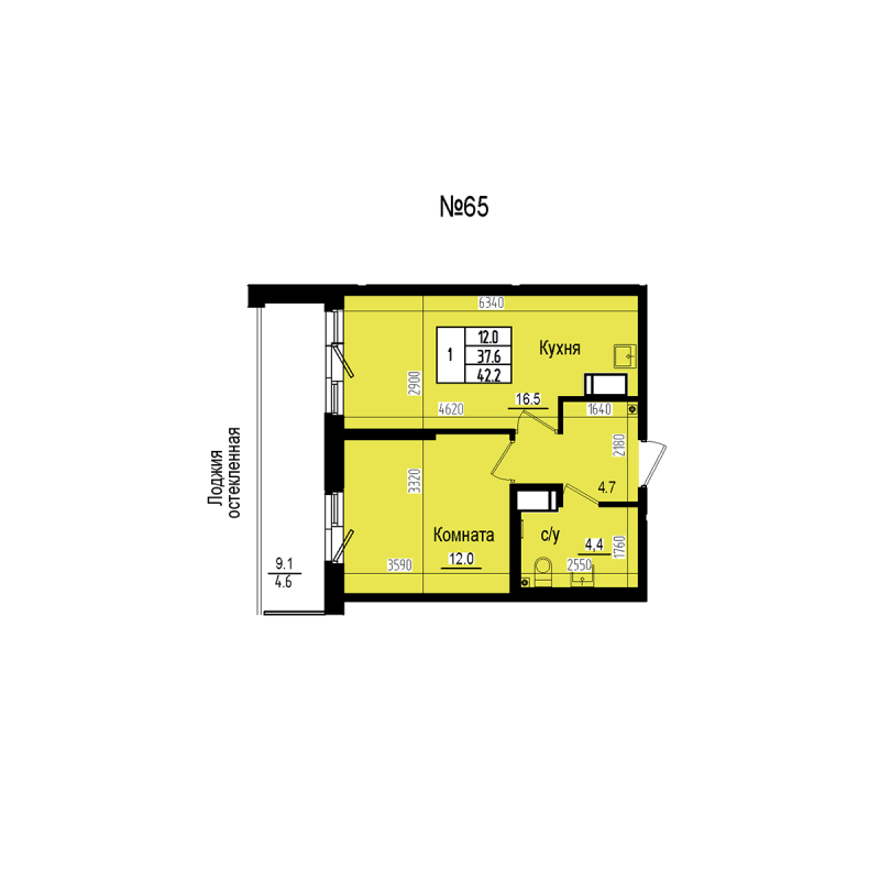 2 ккв (Евро) 42,2 м²