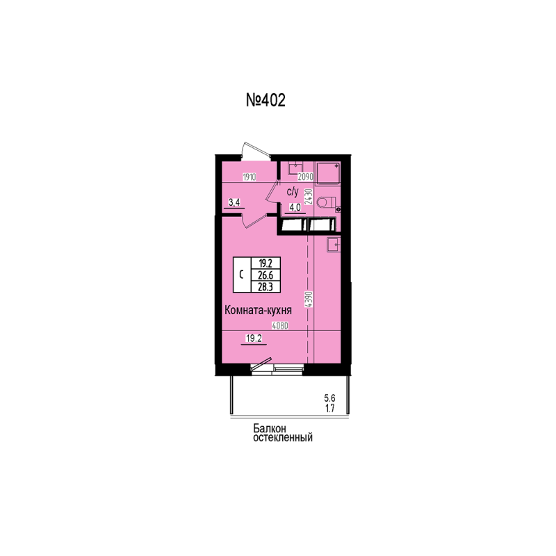 Студия 28,3 м²