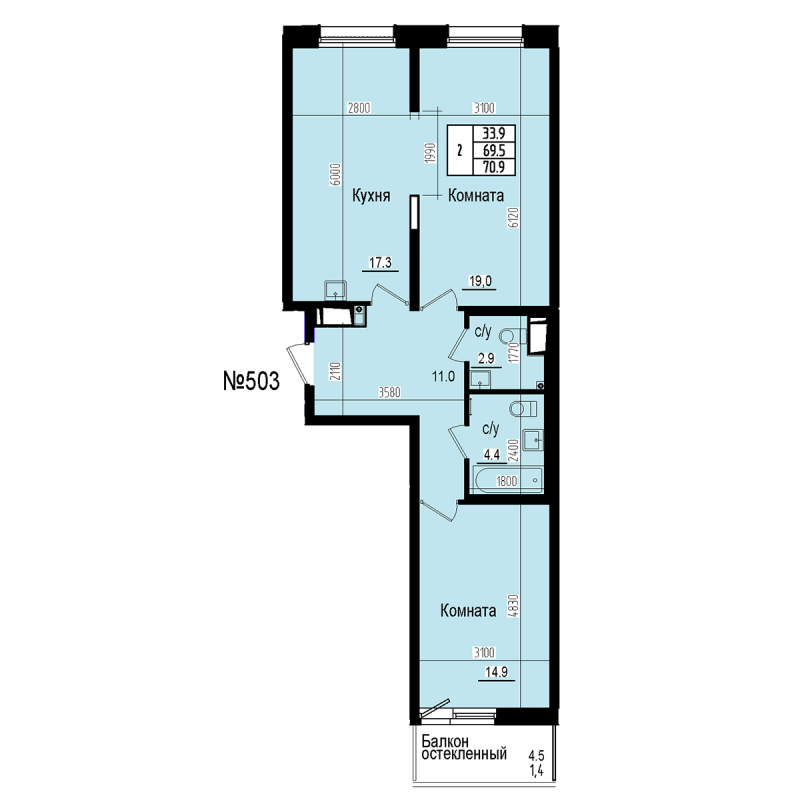 3 ккв (Евро) 70,9 м²