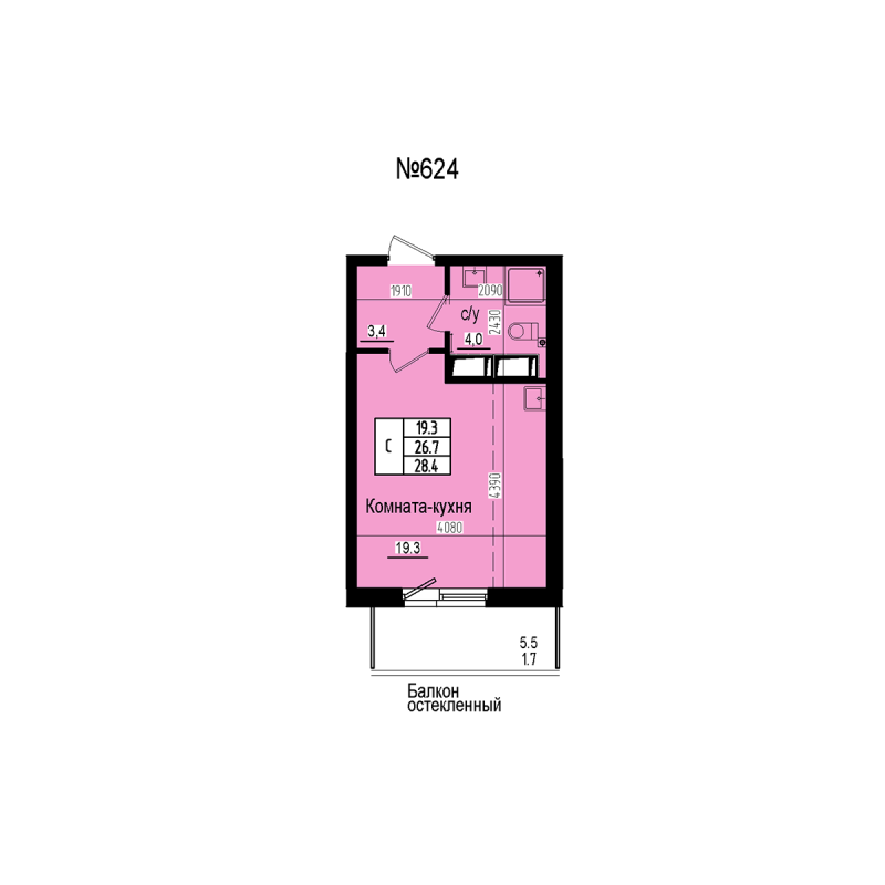 Студия 28,4 м²