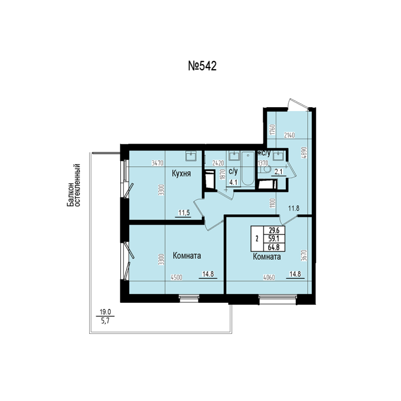 2 ккв 64,8 м²