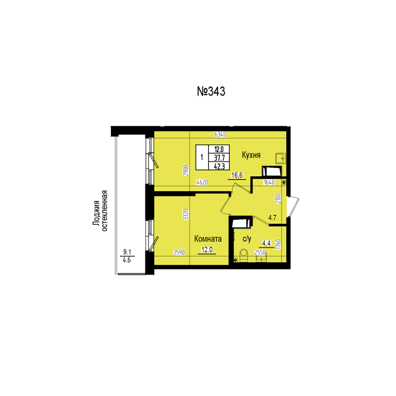 2 ккв (Евро) 42,3 м²