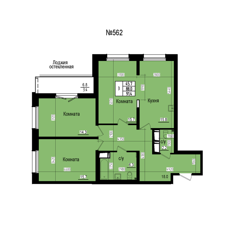 4 ккв (Евро) 91,4 м²
