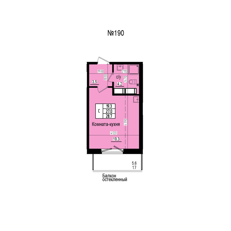 Студия 28,7 м²