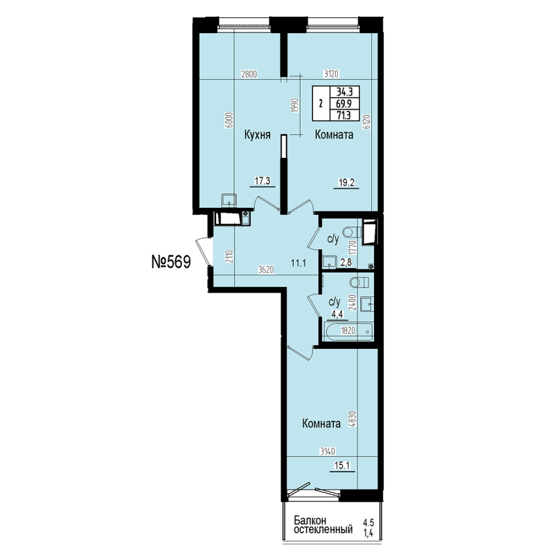 3 ккв (Евро) 71,3 м²