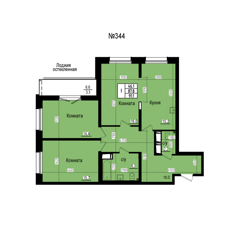 4 ккв (Евро) 91,1 м²