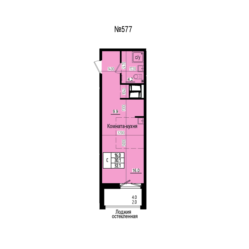 Студия 32,1 м²