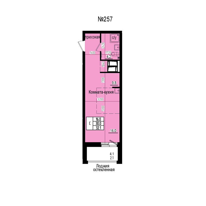 Студия 32,1 м²