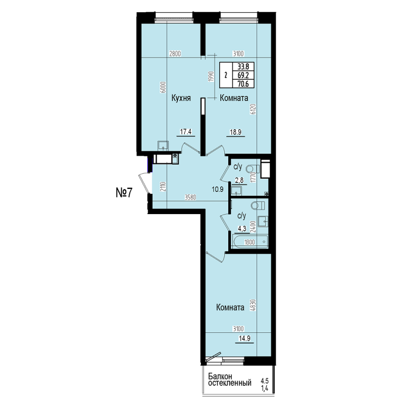 3 ккв (Евро) 70,6 м²