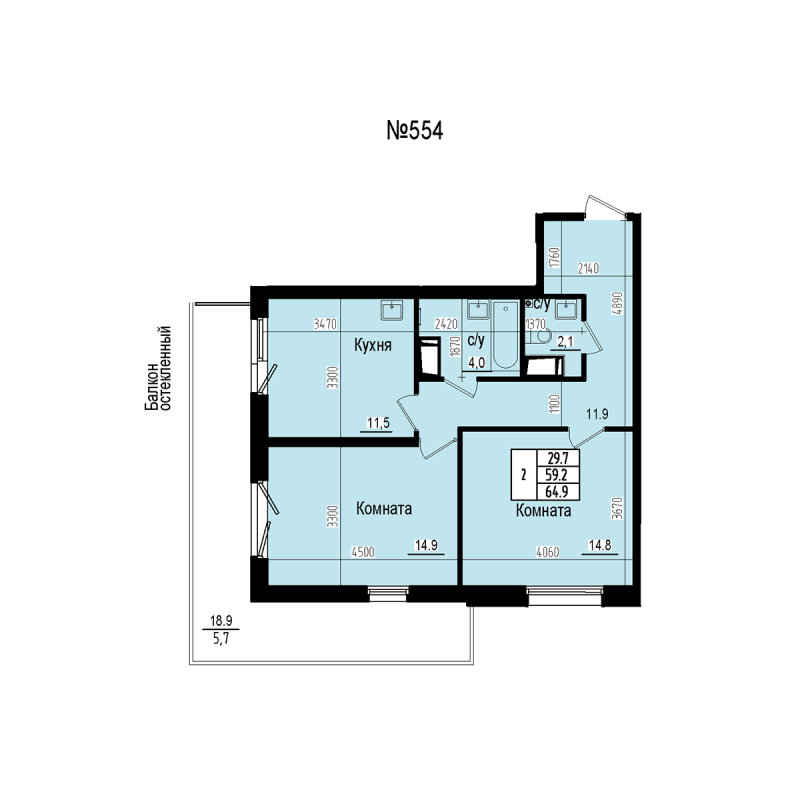 2 ккв 64,9 м²