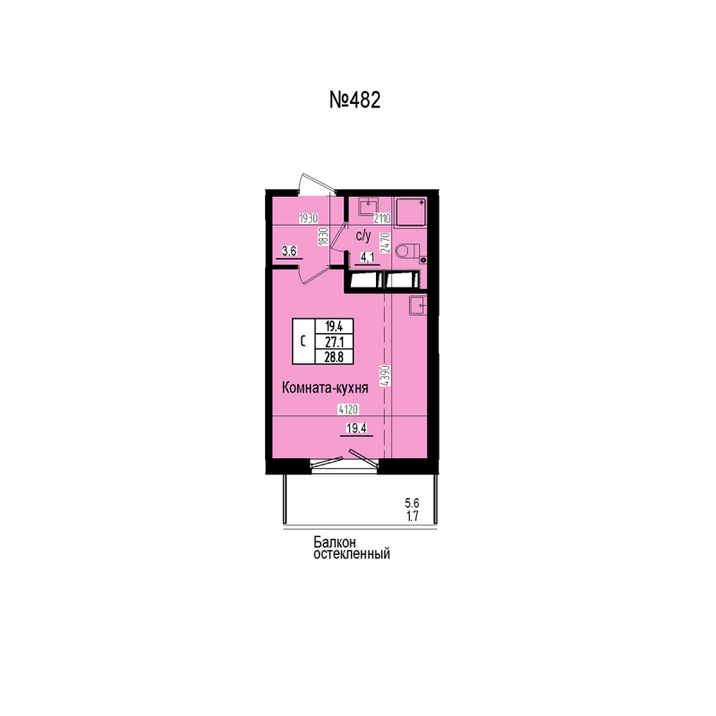 Студия 28,8 м²