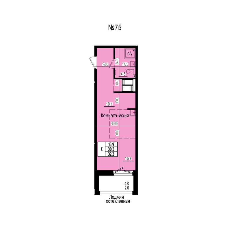 Студия 32,3 м²