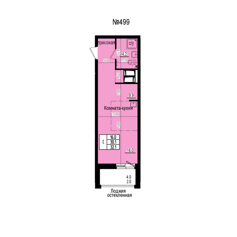 Студия 32,1 м²