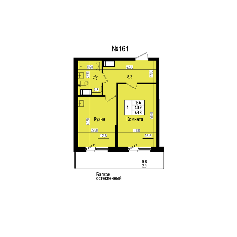 1 ккв 43,8 м²