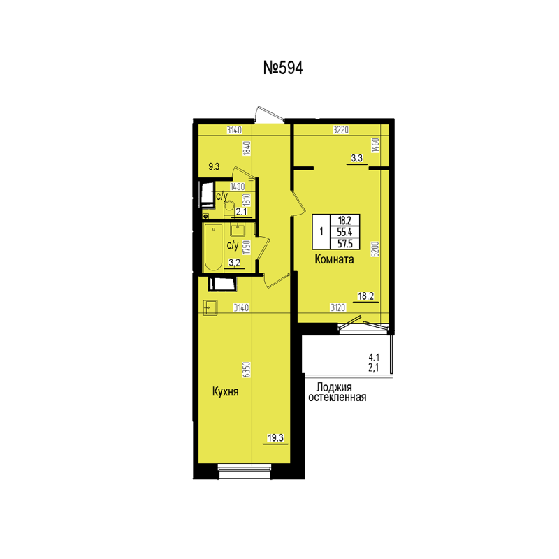 2 ккв (Евро) 57,5 м²
