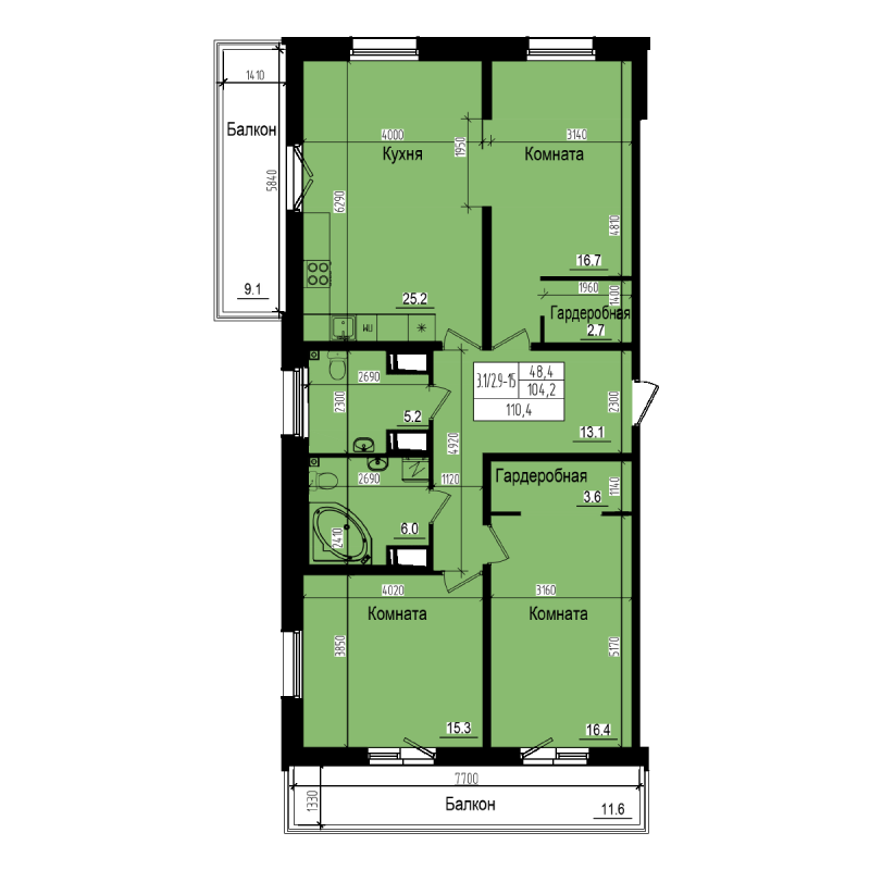 4 ккв (Евро) 110,4 м²