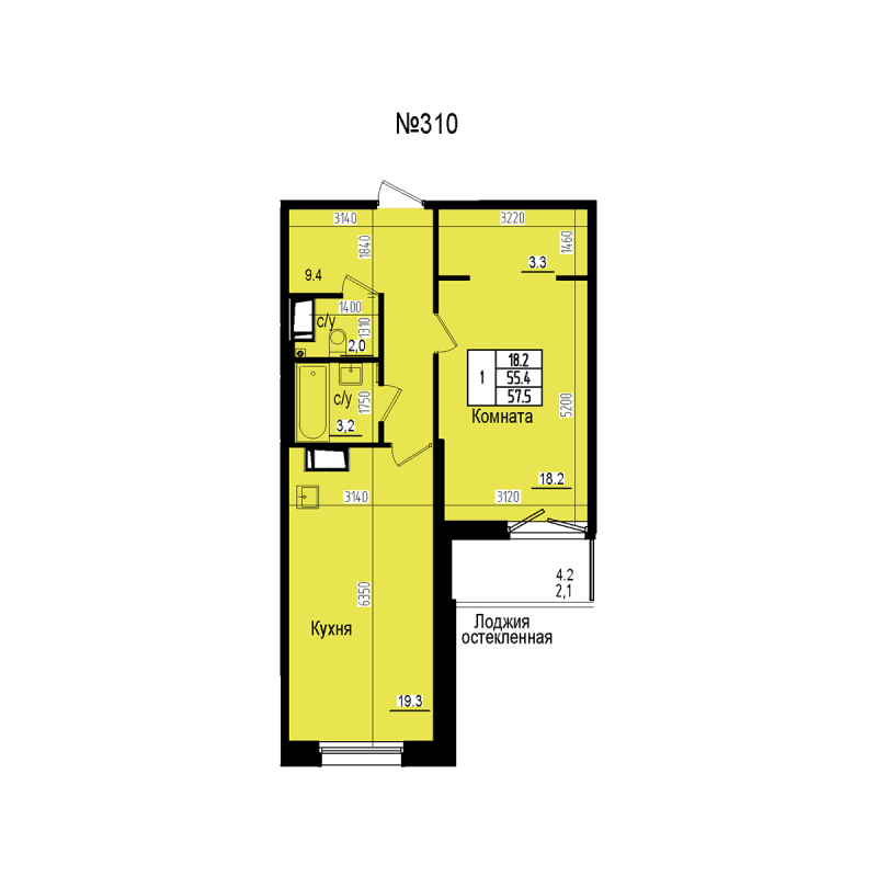 2 ккв (Евро) 57,5 м²
