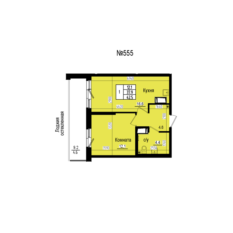 2 ккв (Евро) 42,5 м²