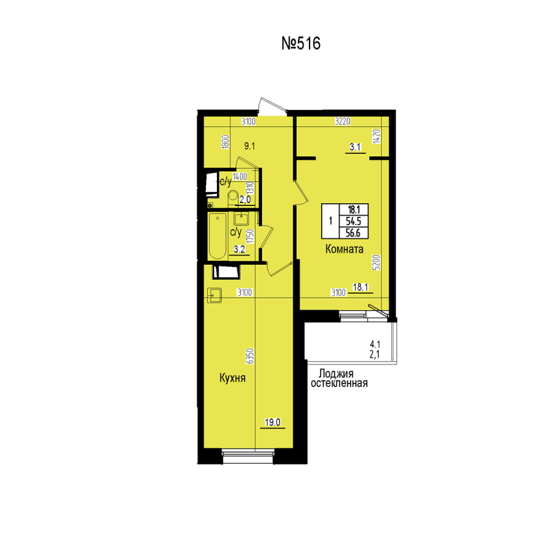 2 ккв (Евро) 56,6 м²