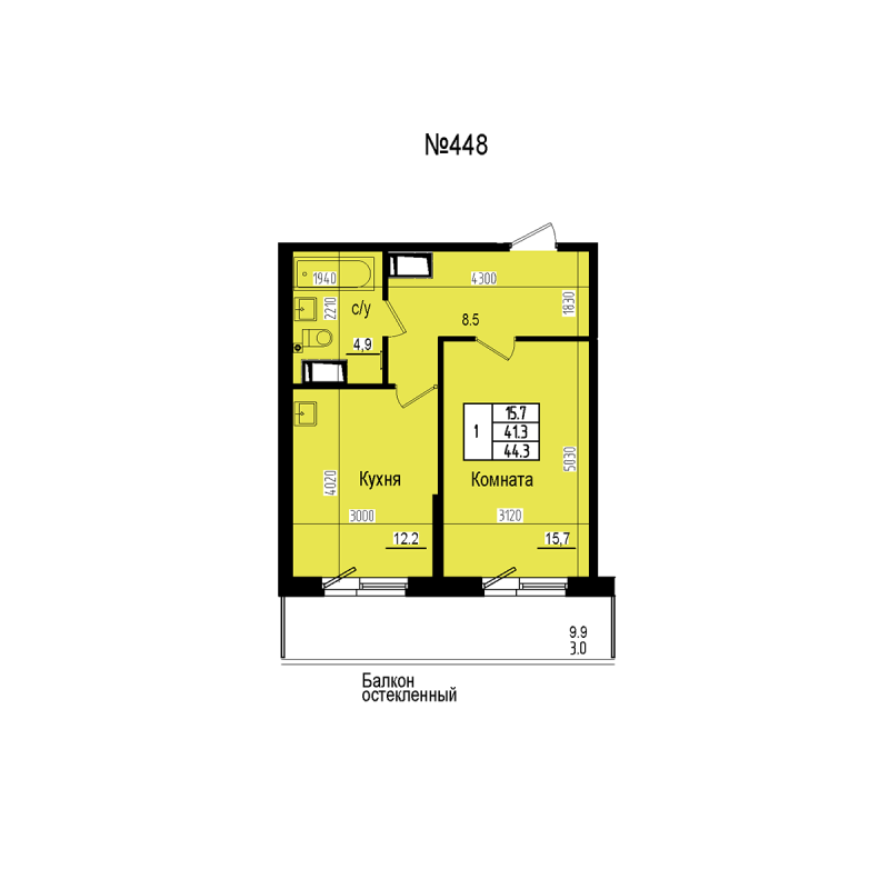 1 ккв 44,3 м²