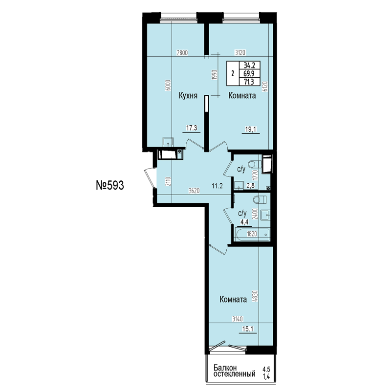 3 ккв (Евро) 71,3 м²