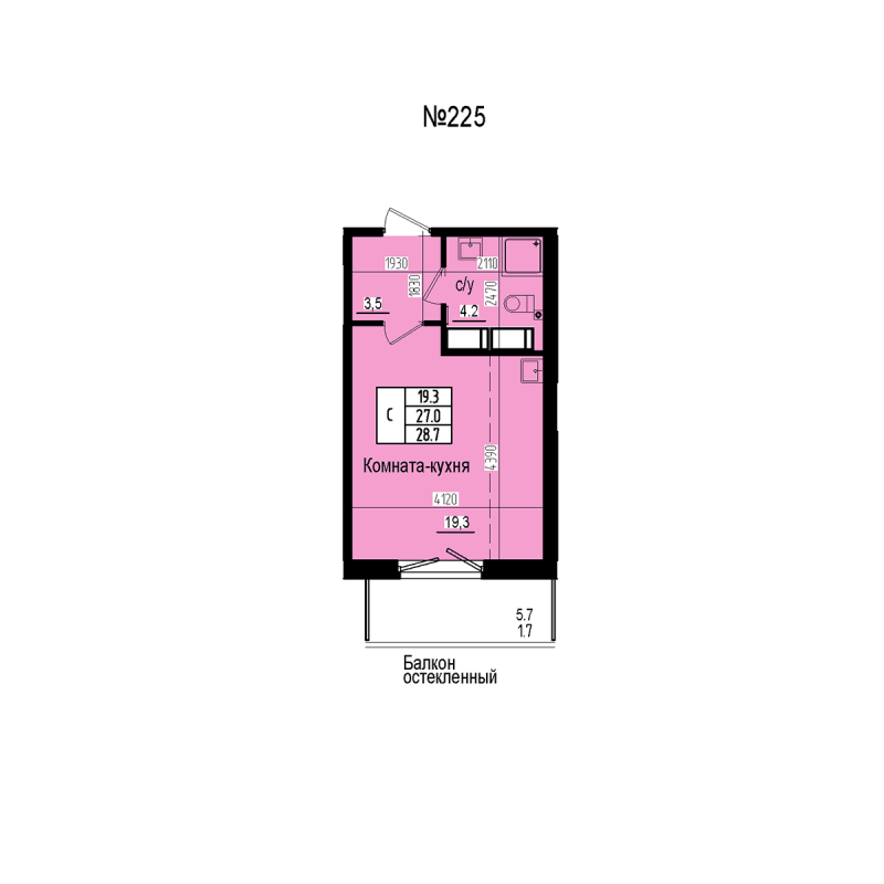 Студия 28,7 м²