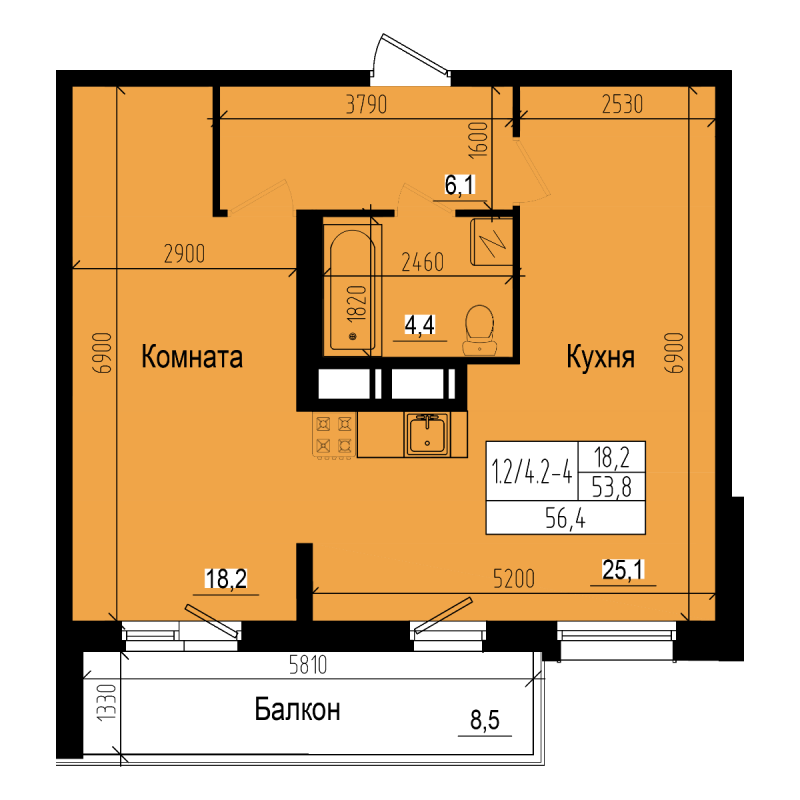 1 ккв 56,4 м²