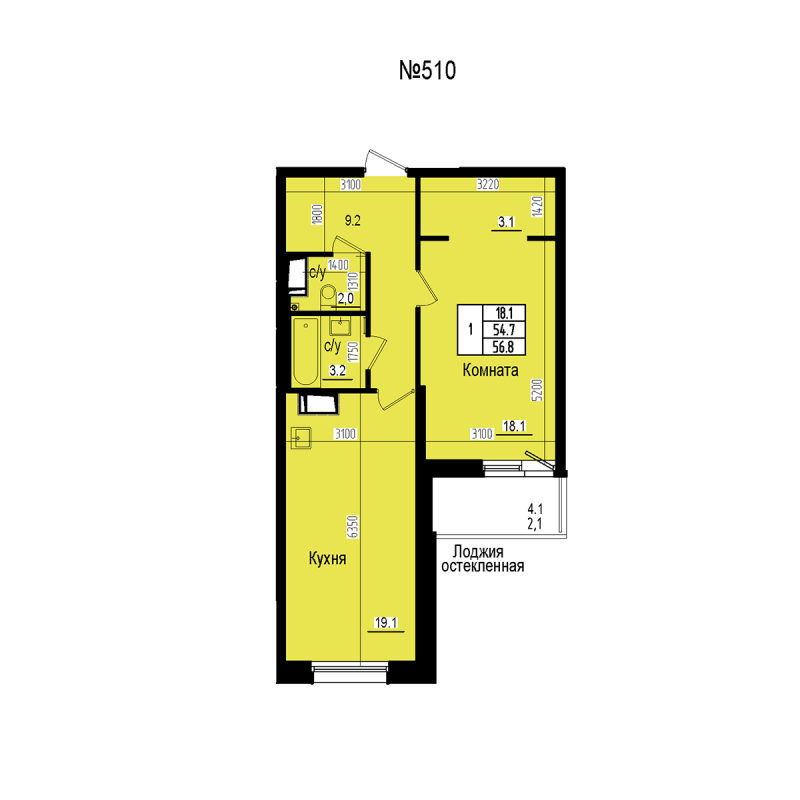 2 ккв (Евро) 56,8 м²