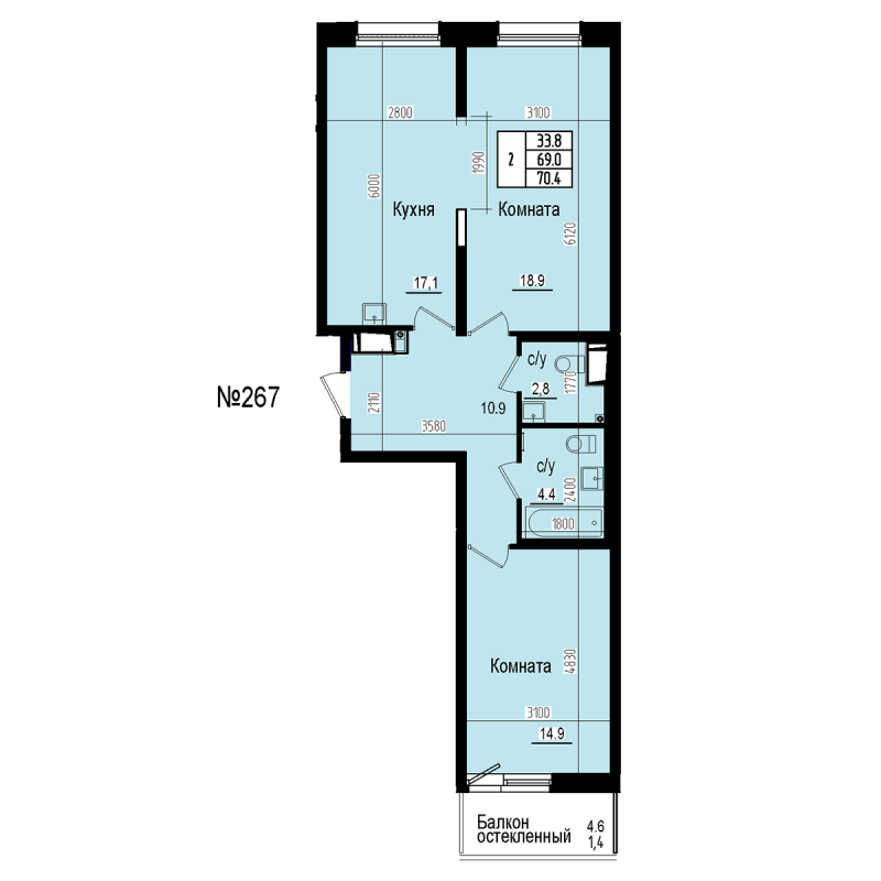3 ккв (Евро) 70,4 м²