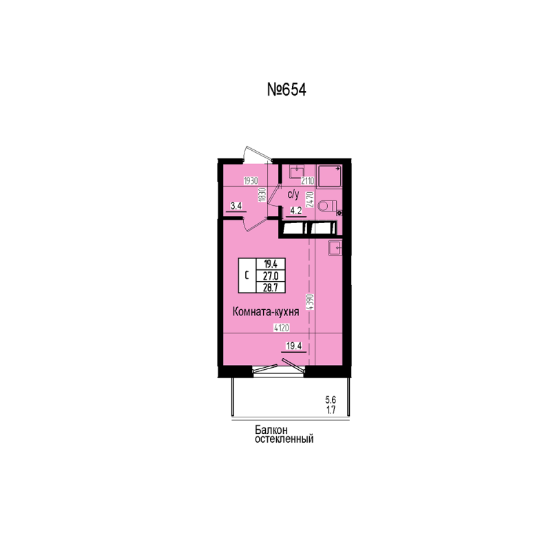 Студия 28,7 м²