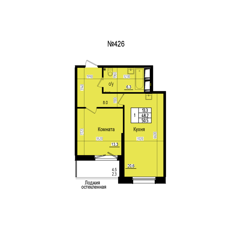 2 ккв (Евро) 50,5 м²