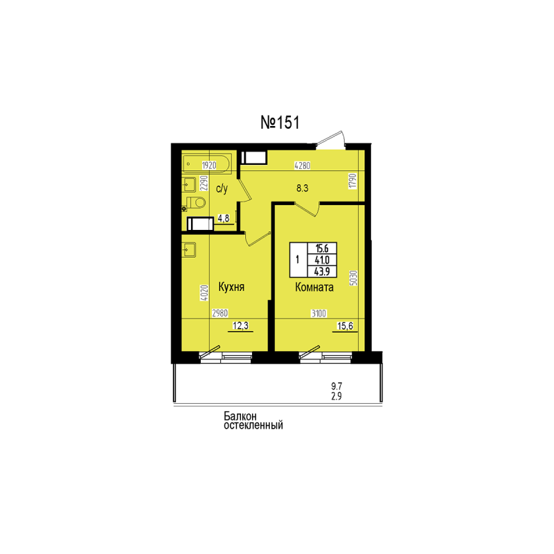 1 ккв 43,9 м²