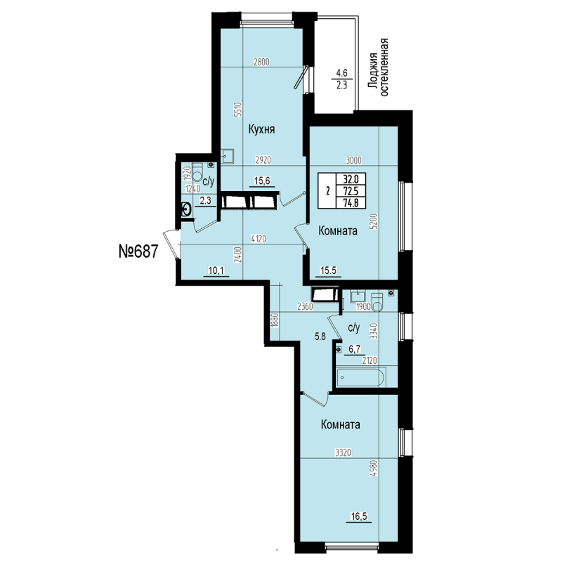 3 ккв (Евро) 74,8 м²