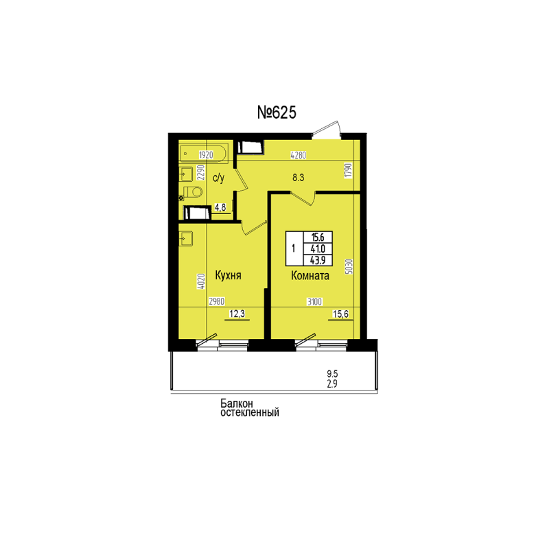1 ккв 43,9 м²