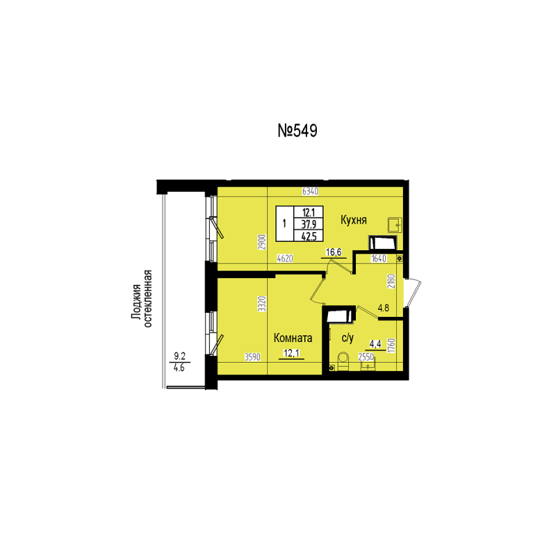 2 ккв (Евро) 42,5 м²