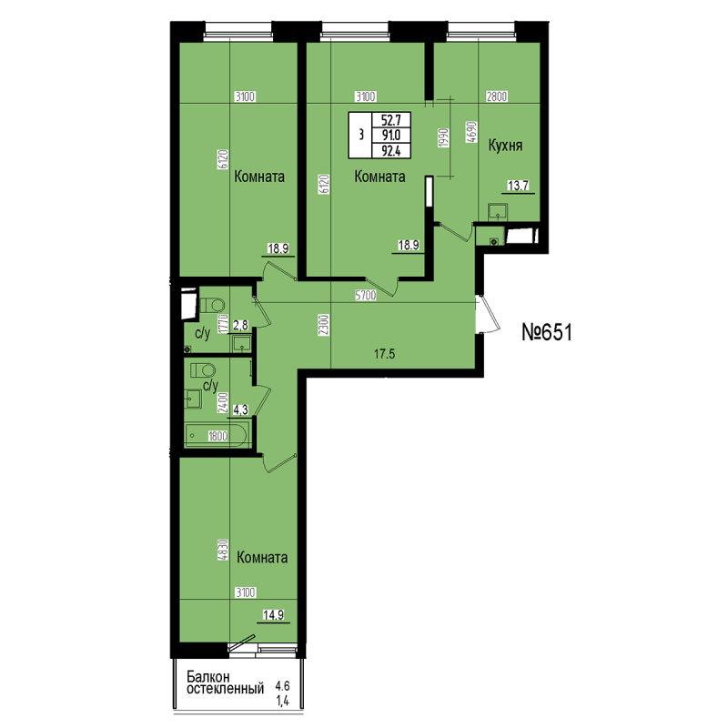 3 ккв 92,4 м²