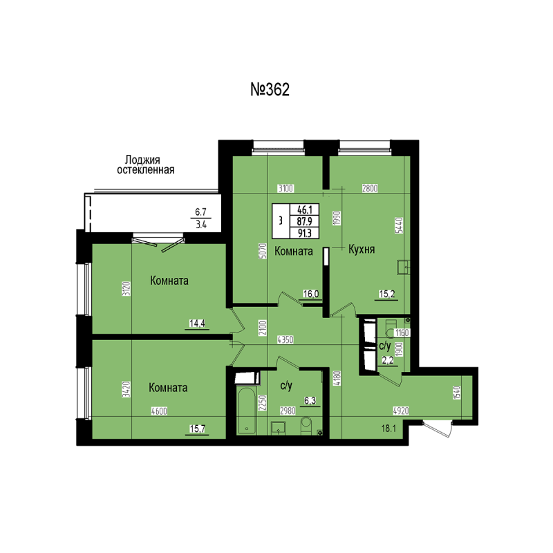 4 ккв (Евро) 91,3 м²